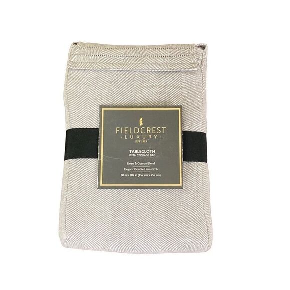 NWT Fieldcrest Luxury Linen Cotton Dark Grey Tablecloth + Storage Bag 60x102 - Picture 2 of 2